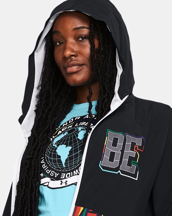 Women's UA Woven Black History Month Cargo Jacket in Black image number 3